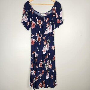 Indigo Rose Blue Floral Flowy Dress